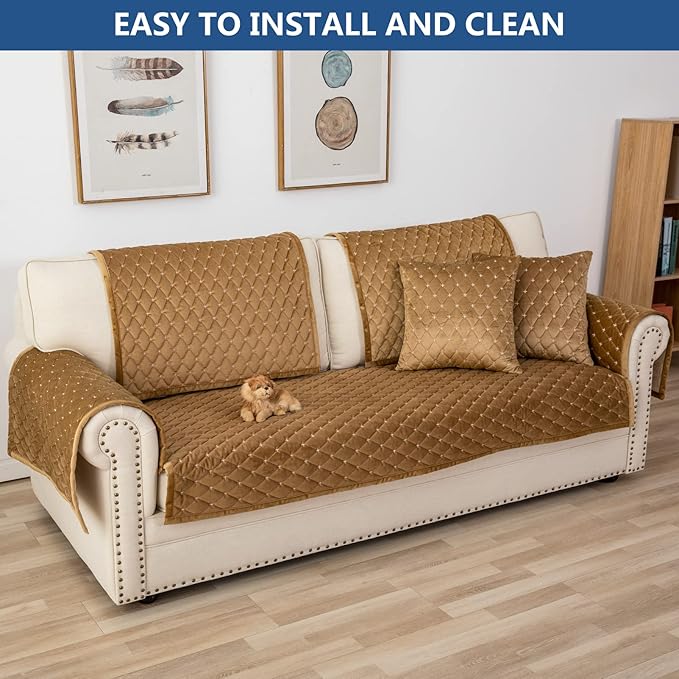 Eismodra Couch Cover,Sectional Couch Covers,Sofa Covers for 3 Cushion Couch,Anti-Slip Sofa Slipcovers for Dogs Cats Kids Loveseat Recliner L Shaped Armrest Backrest,Coffee 43''x70''(Only 1 Piece)