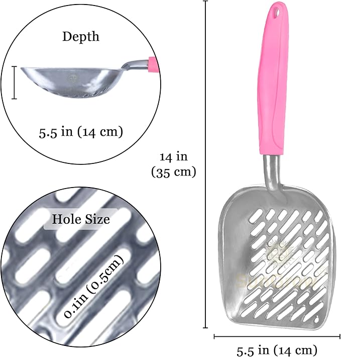 SunGrow Cat Litter Scoop, Life Transforming Cat Scooper, Reduces Hand Fatigue, Saves Clear Litter, Use with Small Litter Type, Makes Scooping Faster and Easier, Pink, 1 pc