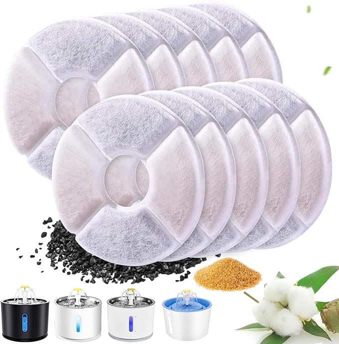 RBAYSALE Cat Water Fountain Filter, 10 Pack Replacement Filters for 81oz/2.4L Automatic Pet Fountain Dog Water Dispenser, 3 Triple Filtration System