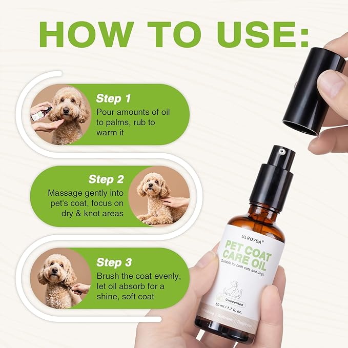 Pet Fur Care Oil – Fragrance-Free Leave-in Conditioner with Coconut & Jojoba Oils, Detangles & Reduces Shedding, Adds Shine & Softness for Dogs & Cats, 1.7 fl oz