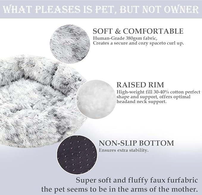 Washable Dog & Cat Bed for Ultra Large Small Medium Size Pet, Calming Donut Round Cute Warming Mat House Supply Indoor, 8 Sized Deal Necessity Essential Furniture for Boy Girl Puppy Kitten kitty