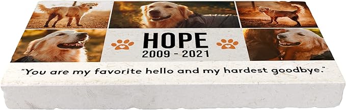 Personalized Pet Memorial with Keepsake Photo on Limestone - Headstones, Garden Stones, and Grave Markers for Dogs - Dog Memorial Stone, Pet Memorial Gifts - 12”x 6”x1.25" C (B. Hope Design)