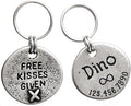 Artistic Handmade Hammered Collar Cat Dog ID Tags with Unique Handcrafted Design and Durable Stainless Steel, Personalized Deep Engraving with Your Own Text (Freekissesgiven)