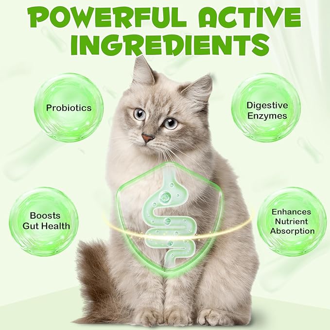 Probiotic for Cats, Natural 3 in 1 Cat Probiotic Drops Helps to Relieve Diarrhea, Supports Gut Health, Itchy Skin Relief, Allergies & Immunity, Digestive Enzyme Cat Supplement Drops - 60 ml / 2 fl.oz