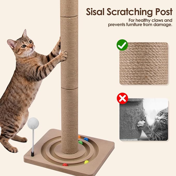 Cat Window Perch with Tall Sisal Scratching Posts, 45" Adjustable Cat Tree Hammock with 3 Strong Suction Cups, Cat Window Bed for Inside Sleeping, Playing and Birds Watching (Drilling-Free)