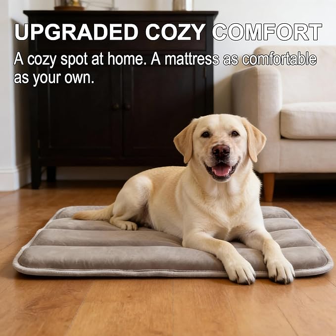 Dog Crate Pad, Ultra Soft & Anti-Slip Kennel Mat, Secure Fit for Metal Crates & Dog Cages, Washable Cozy Bed for Small Medium Large Dogs (Light Brown, L(34"*20"*1.5"))