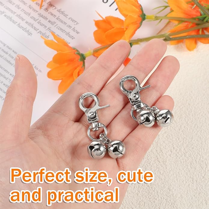 Bell for Dog Collar 2 Pack Stainless Steel Bell Silver Dog Bells Collar Necklace for Dogs & Cat Pet Pendant Accessories Training Collars Charm with Heavy Duty Snap Clips