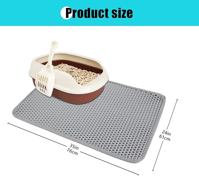 Cat Litter Mat, Kitty Litter Collector, Double Layered Honeycomb Design Waterproof, Anti Urine, Anti Slip, Easy to Clean, Limit Garbage (35"x24", Grey)