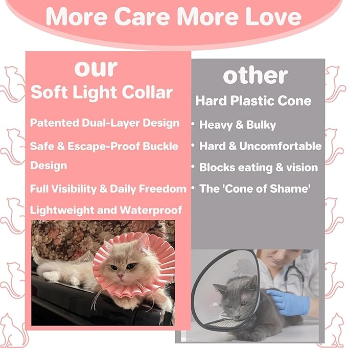 2 Pieces Soft Cat Cone Collar– Adjustable Lightweight Recovery E-Collar to Stop Licking, Scratching & Biting After Surgery, Comfortable Wound Healing Cone Alternative (Pink, L)