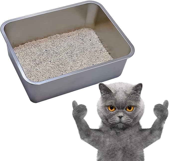 KUNWU Stainless Steel Pet Litter Box 18"x14"x6" for Cat, Dog & Rabbit, Corrosion Resistant Easy Clean No Residue Build Up Never Absorbs Odor Stains Rusts Durable Pan (M (18"x14"), 6" Deep)