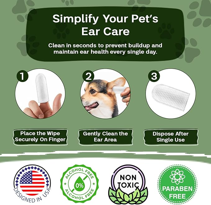 Dog Ear Wipes & Cat Ear Cleaner – Ear Wipes for Dogs, Cat Ear Wipes, Gentle Dog Ear Cleaning Wipes Remove Wax, Dirt & Odor, No-Rinse Ear Care (Coconut)