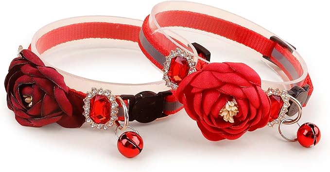 2 Pack Cat Collar Pink Floral with Bell and Removable Flower Bowtie Breakaway Adjustable Cat Collar for Girl Kitten Puppy Small Cats Dogs Daily Decoration (XQ9-4) (XQ9-1)