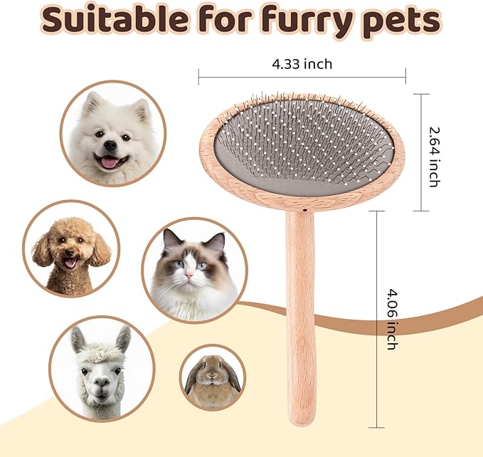 Wooden Dog Brush for Shedding, Grooming, Long haired Dogs, Poodle, Puppy & Indoor Cats, Oval Pin Brush with Coated Tips & Air-Cushion Design, Dog Slicker Brush，pin Brushes for cat Grooming