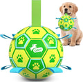 QDAN Dog Toys Soccer Ball, Dog Tug Toy, Water Toy, Durable Balls for Small Medium Dogs-Green Yellow(6 inch)