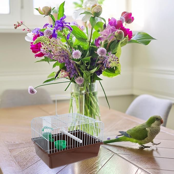 Toddmomy Portable Bird Cage with Perch Food Box and Water Dispenser Spacious Travel Carrier for Parakeet Finch Canary Small Birds 9.29X6.57X6.29 Inches