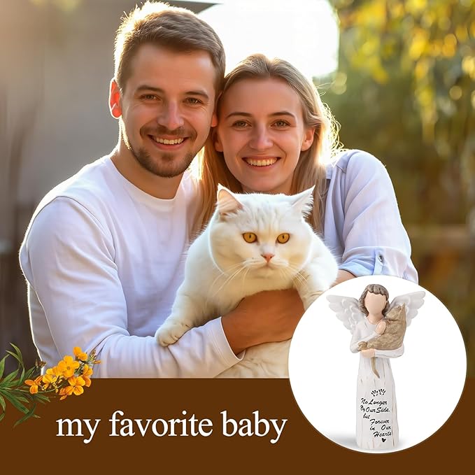 Cat Memorial Gifts, Cat Memorial Gifts for Loss of Cat, Pet Cat Remembrance Gifts, Cat Angel Figurine Statue for Cat Lovers in Memory of Their Beloved Cat(Light Brown Angel Cat)