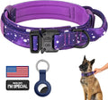 DAGANXI Tactical Dog Collar, Adjustable Military Training Nylon Dog Collar with Control Handle and Heavy Metal Buckle for Medium and Large Dogs, with Patches and Airtags Case (L, Purple Sky)