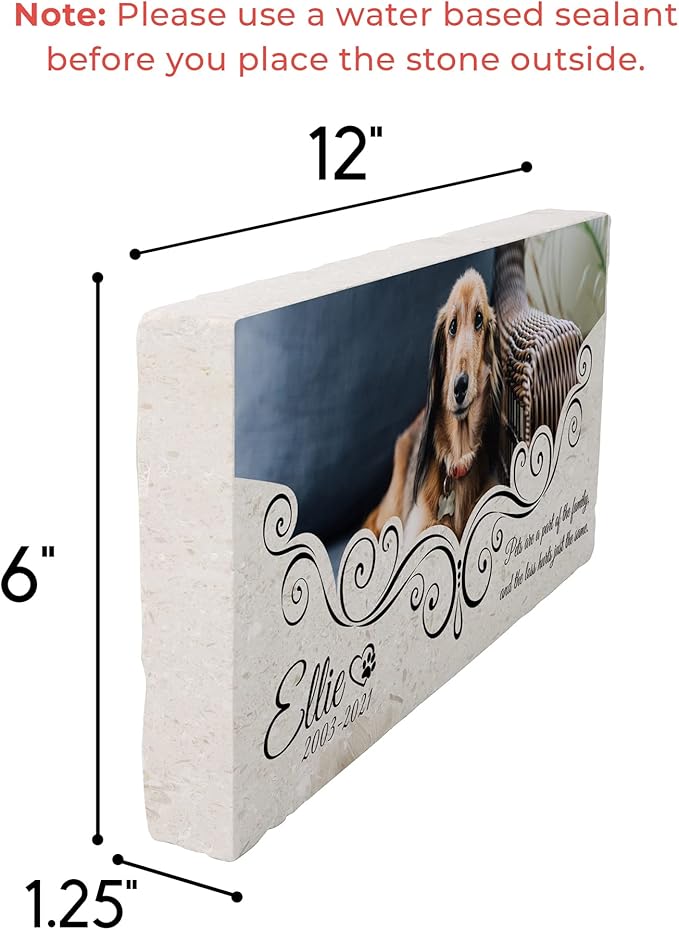 Custom Dog Memorial Stone, Personalized Pet Headstones for Dogs, Outdoor Pet Grave Markers with Photo Print and Text, Loss of Pet Sympathy Gift, 12”x6”x1.25" Pet Grave Stone (D. Ellie Design)