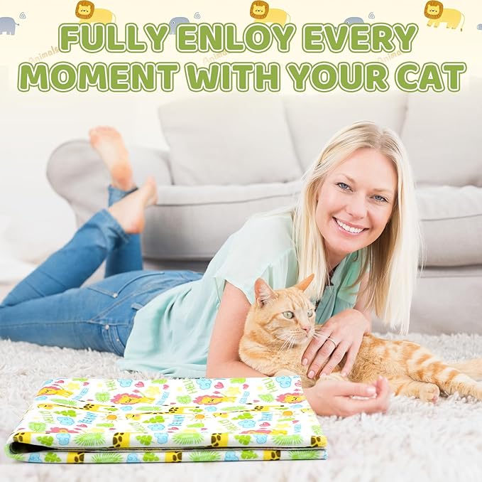 27.6" Cat Grooming Wrap for Cutting Nails, Lion Pattern Self-Adherent Fabric Wrap for Cats, Anti-Scratch Anti-Escape Multifunctional Cat Swaddle Tool for Teeth Brushing, Ear Cleaning