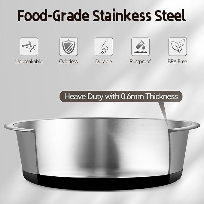 Stainless Steel Dog Bowls, Non Slip Dog Metal Bowls, 2 Pack Food and Water Pet Feeders Heavy Duty Dishwasher Safe (16oz, 2cup)