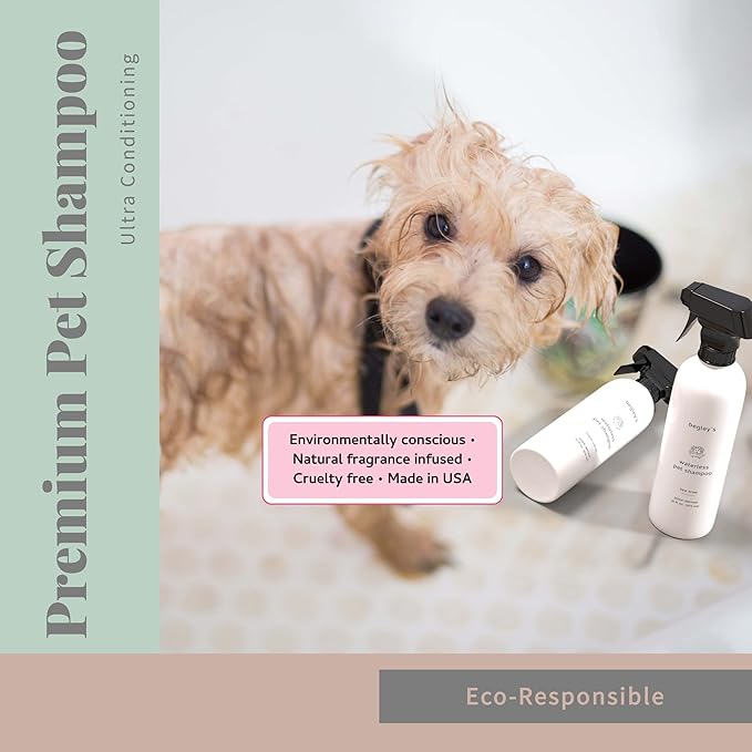 Begley's No Rinse Waterless Pet Shampoo, Bathless Cleaning, Deodorizing, and Odor Removal for a Shiny, Fresh Smelling Coat - Effective for Dogs, Puppies, and Cats - Fresh Lavender Scent