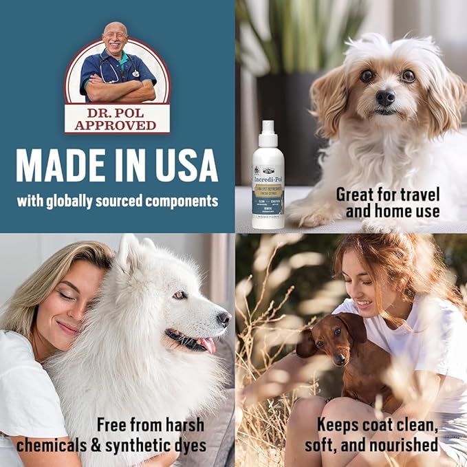 Dr. Pol Incredi-Pol 3-in-1 Pet Refresher | Waterless Coat Cleaner & Conditioner | Pet Odor Eliminator | Fine Mist Spray for Dogs & Cats | Freshens, Cleans & Softens Fur | 3 oz | Fresh Citrus