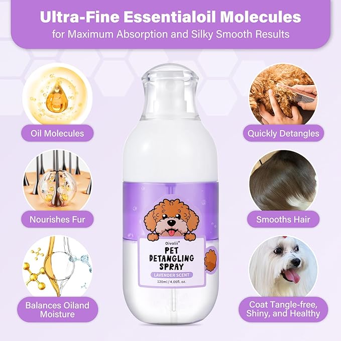 Doodle Detangler & Dematting Spray for Goldendoodles, Labradoodles & Poodles–Professional Leave-in Conditioner for Curly, High-Maintenance Coatswith Coconut Oil, Lavender Scent, Safe for Dogs & Cats