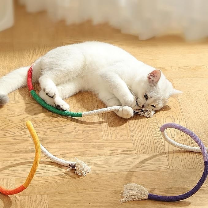 YUDANSI Catnip Toys for Indoor Cats, Snaky Rope Toys with Gall Fruit for Cat Playing Chewing Teeth-Cleaning, Interactive Cat Chew Toy in Assorted Colors for Teething Pets, 3Pcs, No-Squeaky