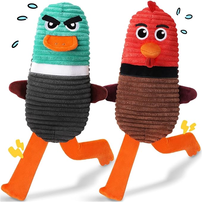 Dog Toys for Aggressive Chewers, 2 Pack No Stuffing Squeaky Dog Toys to Keep Them Busy, Interactive Puppy Toys with Crinkle and Holds a Bottle