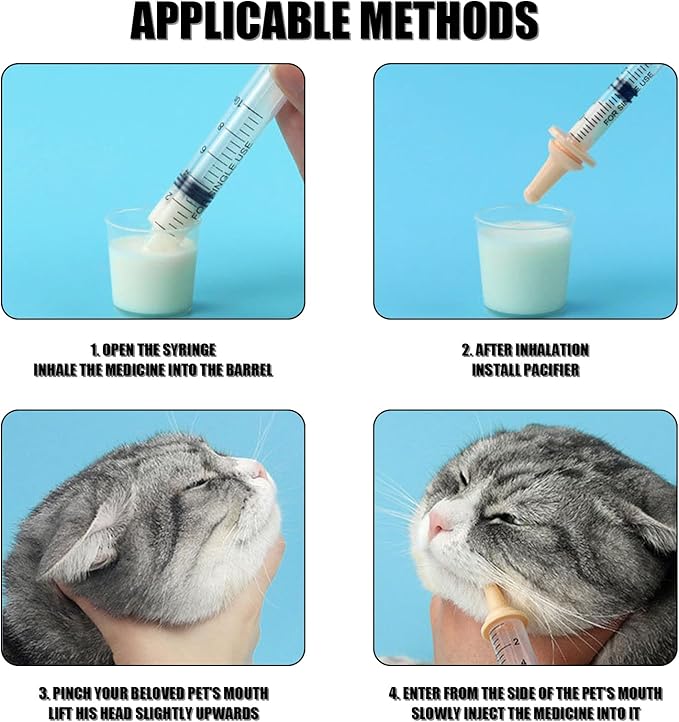 Pet Feeding Syringe with Nipple, Silicone Feeding Tools for Kitten Puppy Feeding Syringe for Newborn Cat Dog Small Animals Rabbits (10ml+12ml)
