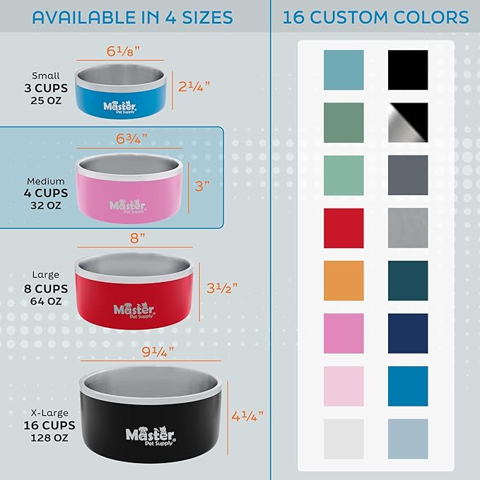 Master Pet Supply Stainless Steel Dog Bowls - 32 oz, Heavy Duty - Rose Quartz, Double Wall Extra-Thick Insulated, Non-Slip Pet Water Bowl for Dogs, Cats & Pets, Anti Rust Metal, Dish Washer Safe