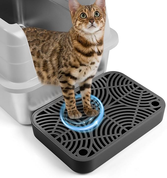 Cat Litter Box Ramp, Litter Box Step Mat with Filter Function for Self-Cleaning Cat Litter Box, Easy to Clean, Cats Pedal Step Stool Ideal for Kitten & Elderly Cats (Black)