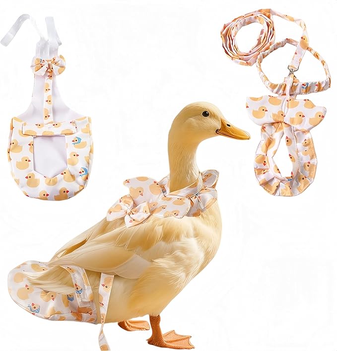 Chicken Diapers for Hens, Roosters, Diapers for Ducks with Walking Leash, Reusable Pet Duck Diapers Chick Clothes Waterproof Poultry Nappies for Geese Pet Ducks Chicken-Yellow Duck, L