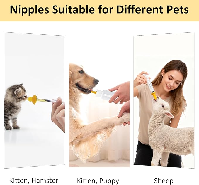 Pet Nursing Bottle, Pet Feeding Nipple, Milk Nursing Bottle Kits for Puppy & Kitten, with 1 * Pet Feeding Bottle, 3 * Animal Feeding Nipple, Fit for Cats, Dogs Kittens, Puppies, Rabbits, Squirrels