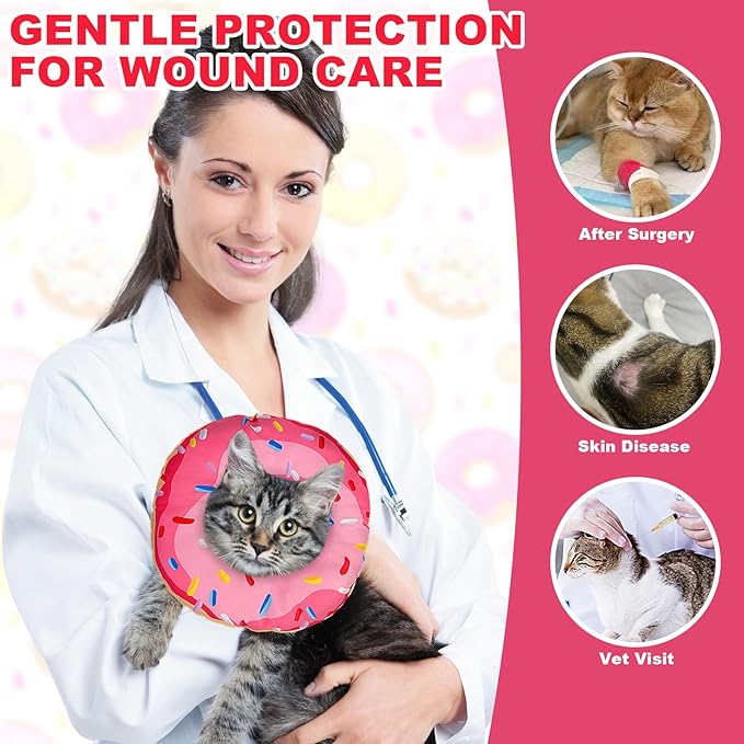 BINGPET Cat Cone Collars Soft,Cat Recovery E Collars After Surgery to Stop Licking,Waterproof Adjustable Elizabeth Neck Cones Cute Pet Donut Pillow for Cats Kitten Puppy Wound Healing After Surgery,M