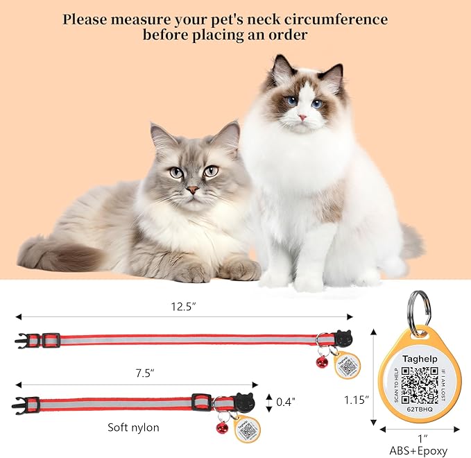 Reflective Cat Collar Breakaway with QR Code Tag for Girl Boy cat Name tag Kitten Collars with Bell Cat ID Tag Personalized Real-time scan alerts, No Subscription or fees(Black)