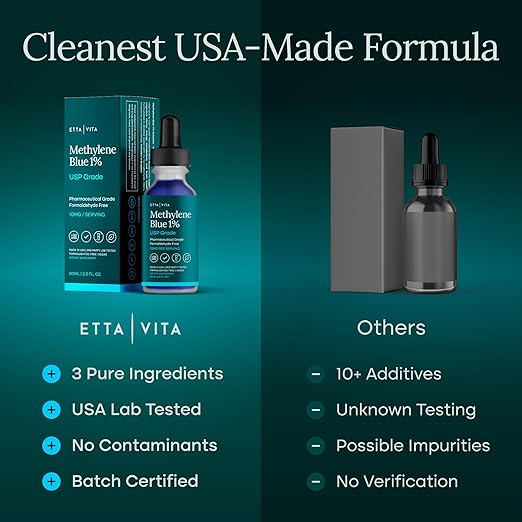 Methylene Blue Drops - USP Pharmaceutical Grade 99.99% Pure 1% Solution for Energy, Focus, Clarity, Cognition & Cellular Support - 3rd Party Tested, Formaldehyde-Free, Made in USA, 2oz Tincture