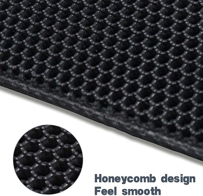 Cat Litter Mat 23.6"x15.7" Double Layer Waterproof & Non-Slip - Honeycomb Washable EVA Litter Mat for Scatter Control, Urine Proof Litter Trapping Mat for Litter Box(Black)