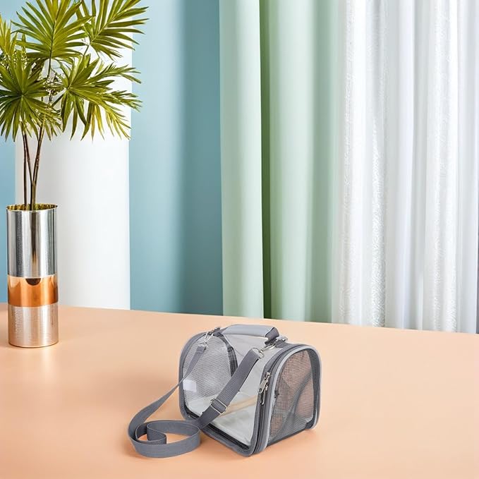 SUPVOX Portable Small Bird Travel Carrier Cage for Parakeets and Conures with Standing Perch, Lightweight Handheld Bird Transport Bag for Travel and Outdoor Use, Gray