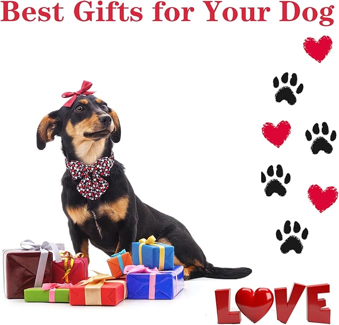 Unique style paws Valentine's Day Dog Collar with Tie Black & Red Heart Puppy Collar Best Gothic Style Gift for Small Medium Large Boys Girls-L
