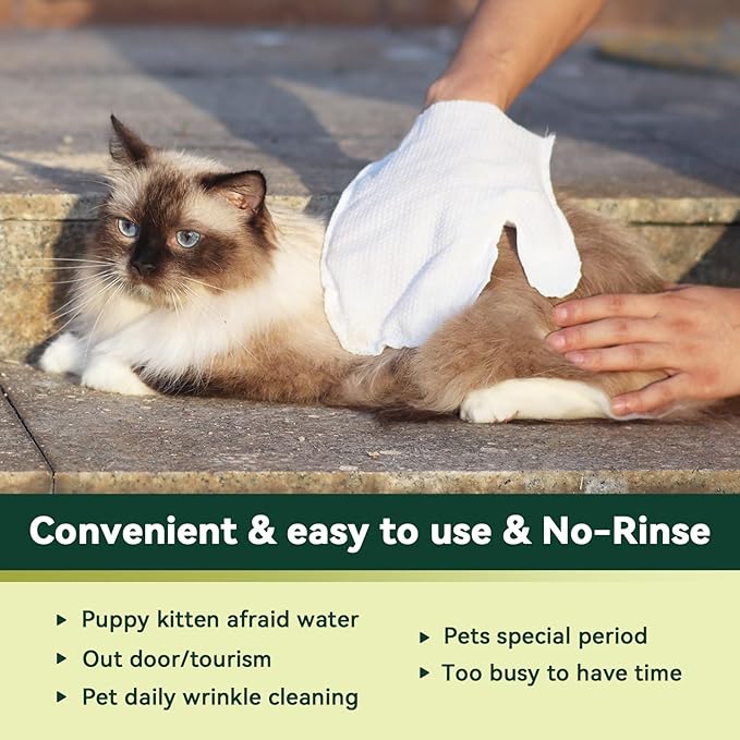 Pet Glove Wipes for Dogs & Cats, Hypoallergenic No Rinse Cleaning Grooming Gloves, Extra Thick Coconut Oil Infused Fur Nourishing & Deodorizing Wipes, 20PCS