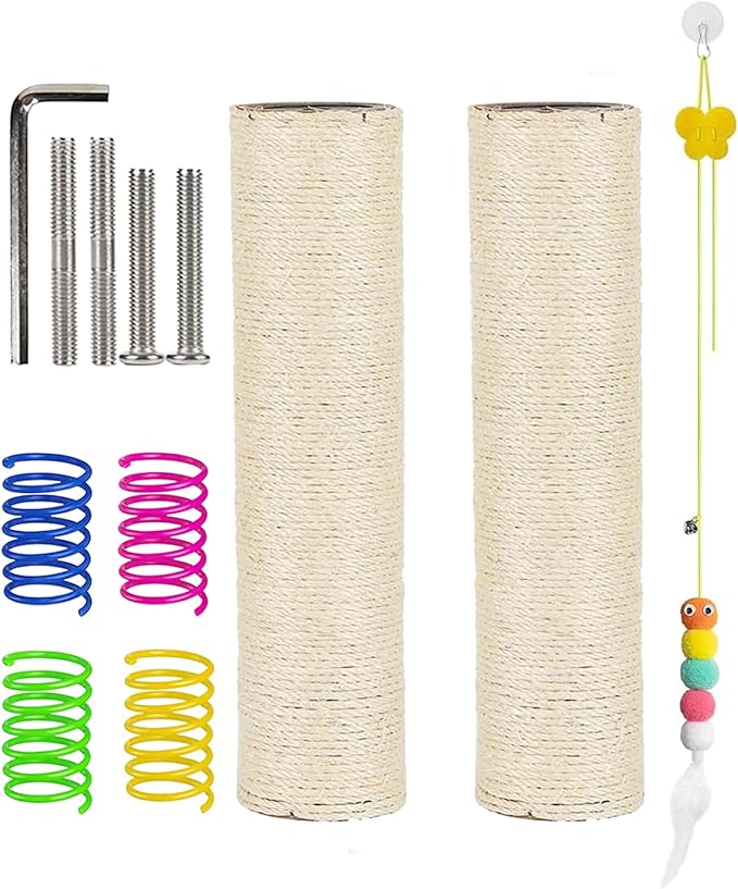 BNOSDM 2 Pcs M8 Cat Scratching Post Replacement Poles 11.8 x 2.75 in Cat Tree Tower Scratch Ropes Refill Sisal Pole Part for Refurbishment Hemp White