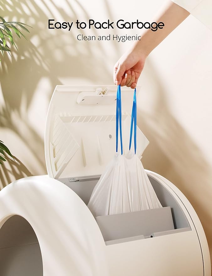 MeoWant Cat Litter Box Liners, Drawstring Receptacles Bags Thickened Waste Bag for MeoWant MW-SC01/MW-SC02 Automatic Cat Litter Box, 60pcs