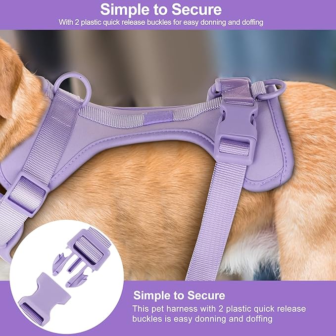 No Pull Lightweight Dog Harness: Adjustable Durable Breathable Mesh Pet Vest Harness with Soft & Comfortable Cushion, for Small Medium Large Dogs (Lilac, XS)