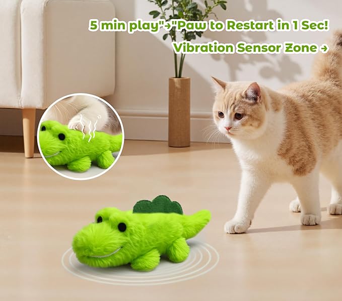Interactive Cat Toys for Indoor Cats - Self-Charging Alligator Chase Toy with 360° Motion, Wagging Tail & Catnip, Automatic Exercise Toy for Bored Kittens/Adults(Plush Fur)