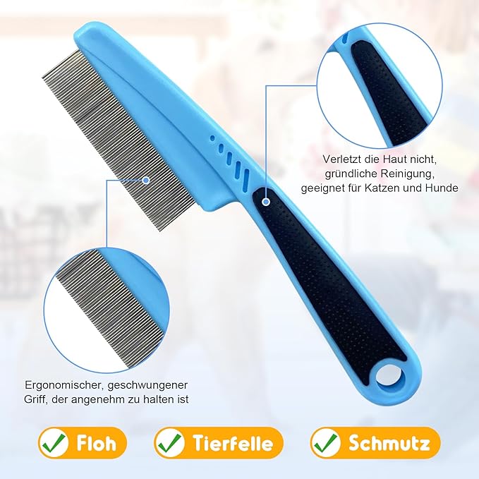 2Pcs Flea Comb for Dogs Cats, Upgrade Multifunctional Pet Comb Pet Hair Removal Flea Comb, Fine Tooth Stainless Cleaning Massage Brush for Dog Cat (Green)