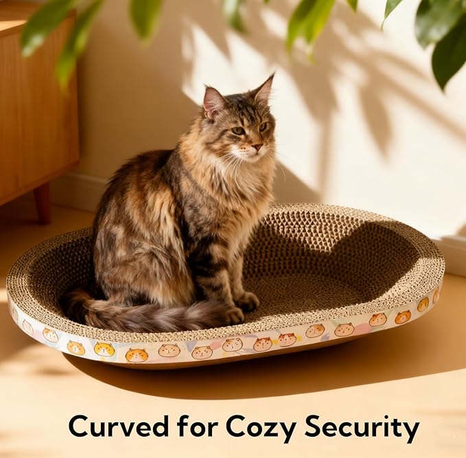 3 Pack Large Cat Scratcher Cardboard, Oval Cat Scratcher Bed Cat Scratch Pad Board Lounge Couch for Indoor Cats Bowl Shaped Cat Scratching Post Nest for Cats Grinding Claw Furniture Protector