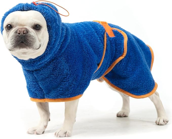 EXPAWLORER Soft Dog Bathrobe with Hood, Super Absorbent & Quick-Drying Dog Towels, Cozy Drying Coat for After Bath,Swimming, Blue M