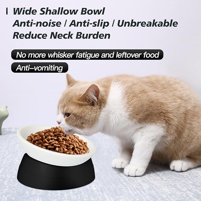 Ravitat 2Pcs Elevated Cat Food Bowl - Adjustable, Anti-Slip & Anti-Noise, Protects Pet's Spine - Thickened Plastic, 17 Oz