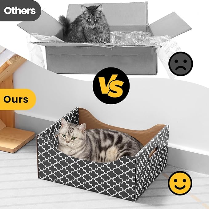 [Ultra-Large] Cardboard Cat Scratcher Box, Heavy Duty Cat Scratcher Bed with Double-Sided Scratch Pad, Sturdy and Refillable, Ideal for Scratching and Sleeping, Premium House for Indoor Cats